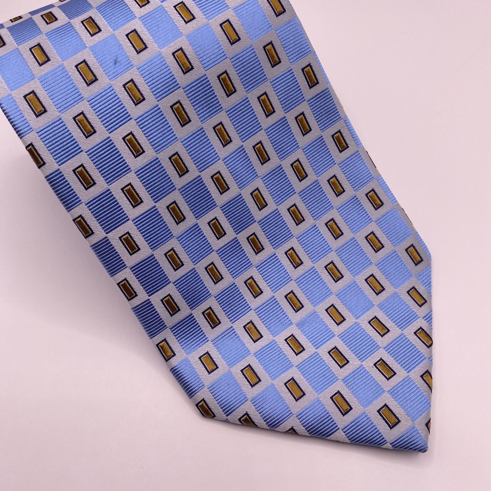 Henry Jacobson Blue and Gold Geometric Tie